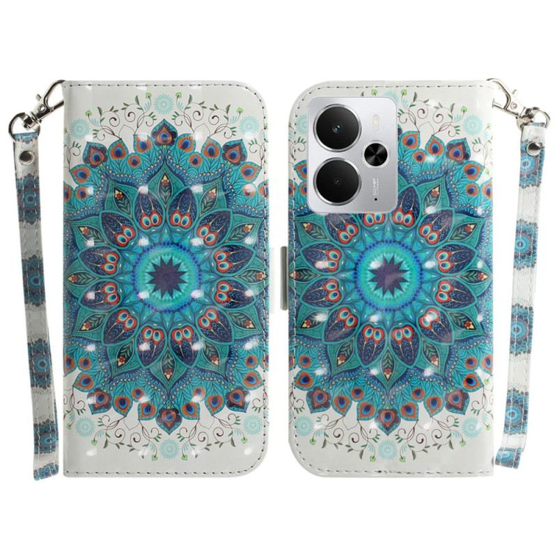 Bőrtok Realme 14 5g Zöld Mandala Nyakpánttal