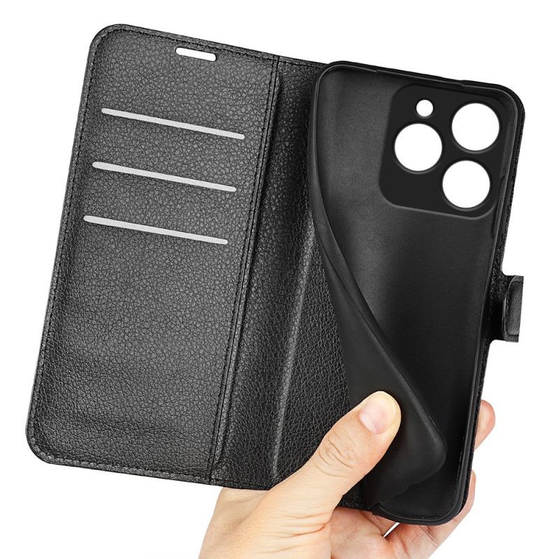 Bőrtok Realme Note 60x Klasszikus Licsi Műbőr