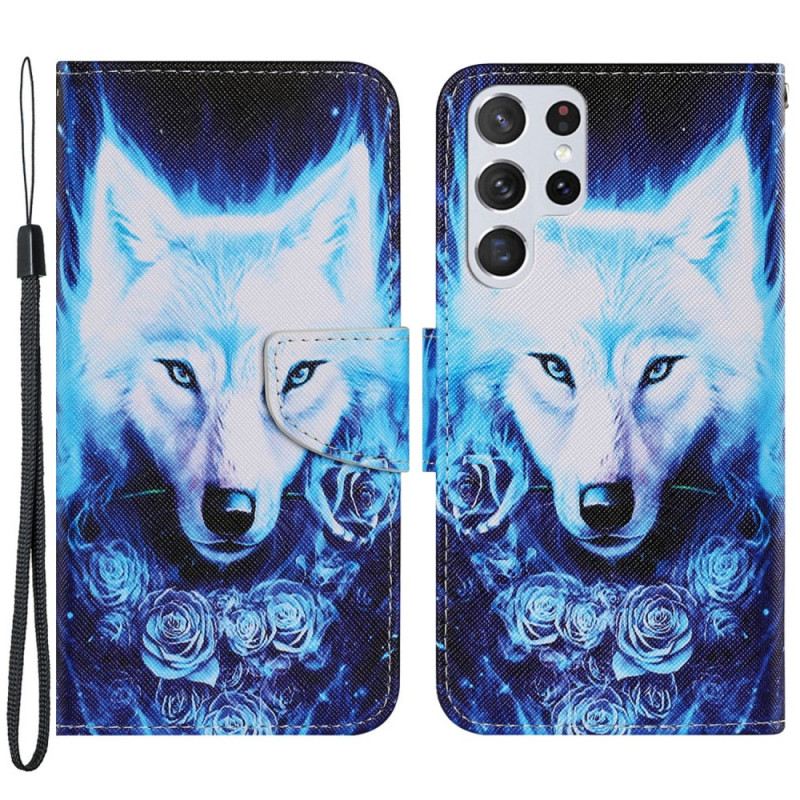 Fliptok / Bőrtok Samsung Galaxy S22 Ultra 5G Fehér Farkas