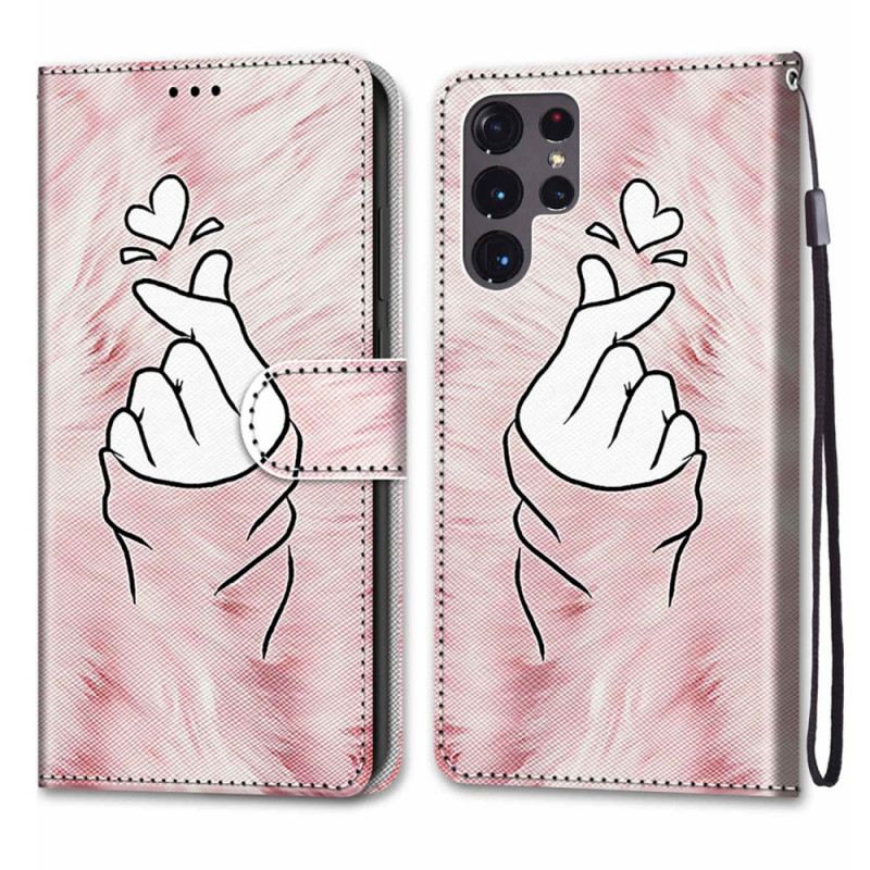 Fliptok / Bőrtok Samsung Galaxy S22 Ultra 5G Ujj Szív
