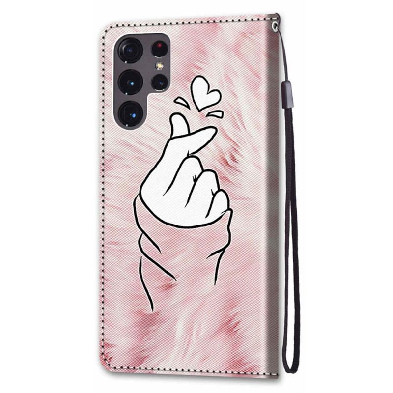 Fliptok / Bőrtok Samsung Galaxy S22 Ultra 5G Ujj Szív