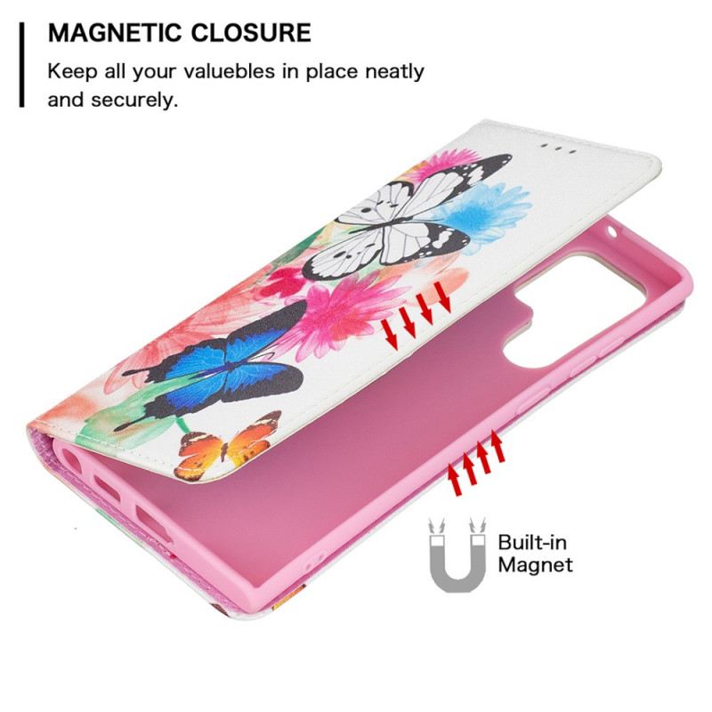 Fliptok Samsung Galaxy S22 Ultra 5G Festett Pillangók És Virágok