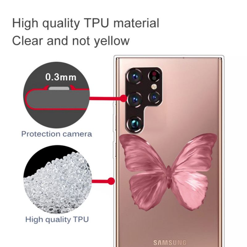 Tok Samsung Galaxy S22 Ultra 5G Pink Butterfly Tömlő