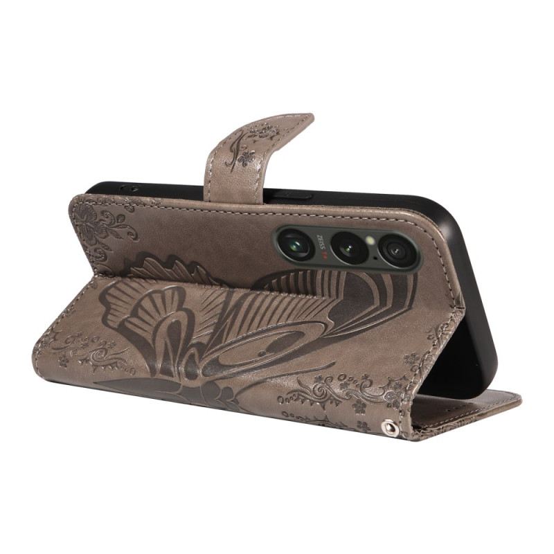 Bőrtok Sony Xperia 1 Vi Pillangós Grafikus Zsinór