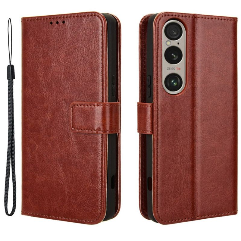 Bőrtok Sony Xperia 1 Vi Ragyogó Műbőr Szíjjal