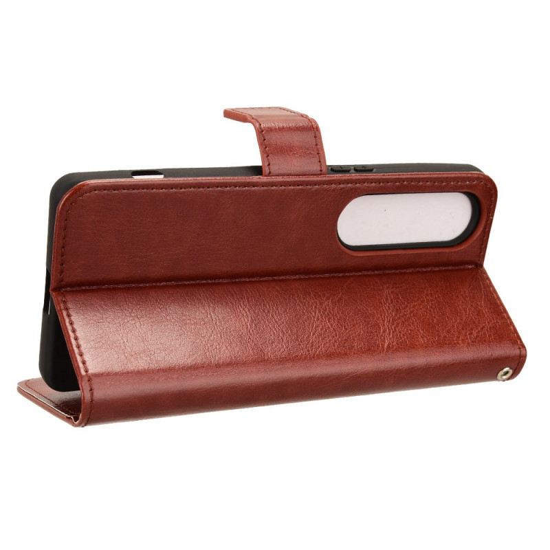 Bőrtok Sony Xperia 1 Vi Ragyogó Műbőr Szíjjal