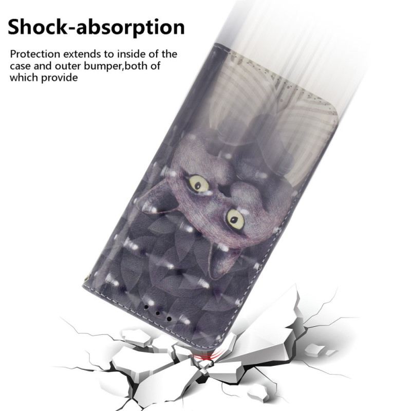 Bőrtok Sony Xperia 1 Vi Szürke Macska Szíjjal