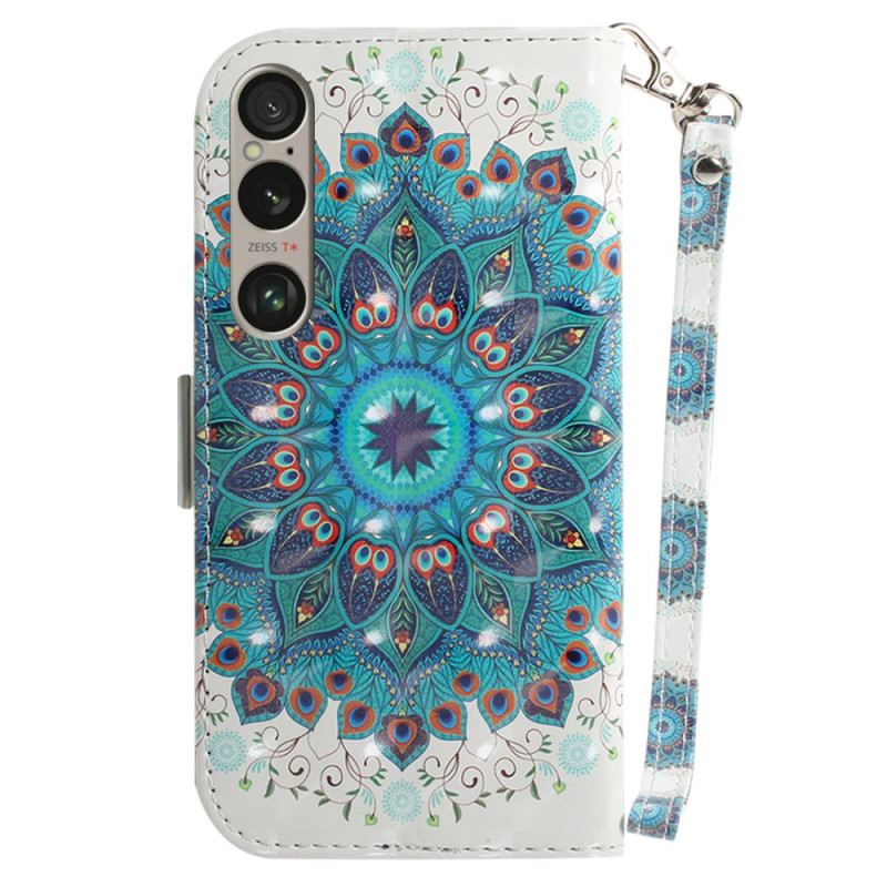 Bőrtok Sony Xperia 1 Vi Zöld Mandala Szíjjal