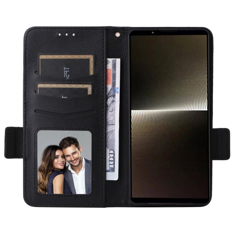 Fliptok Sony Xperia 1 Vi Litchi Műbőr Szíjjal