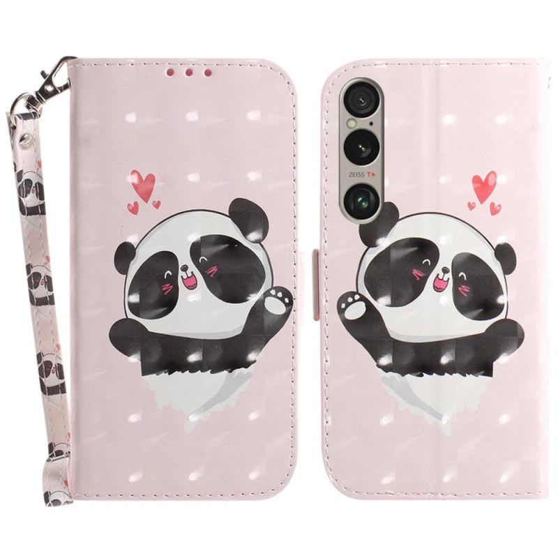 Kinyitható Tokok Sony Xperia 1 Vi Panda Love Szíjjal