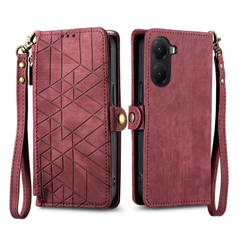 Bőrtok Poco X7 Pro 5g Geometrikus Vonalakkal Díszített Pénztárca