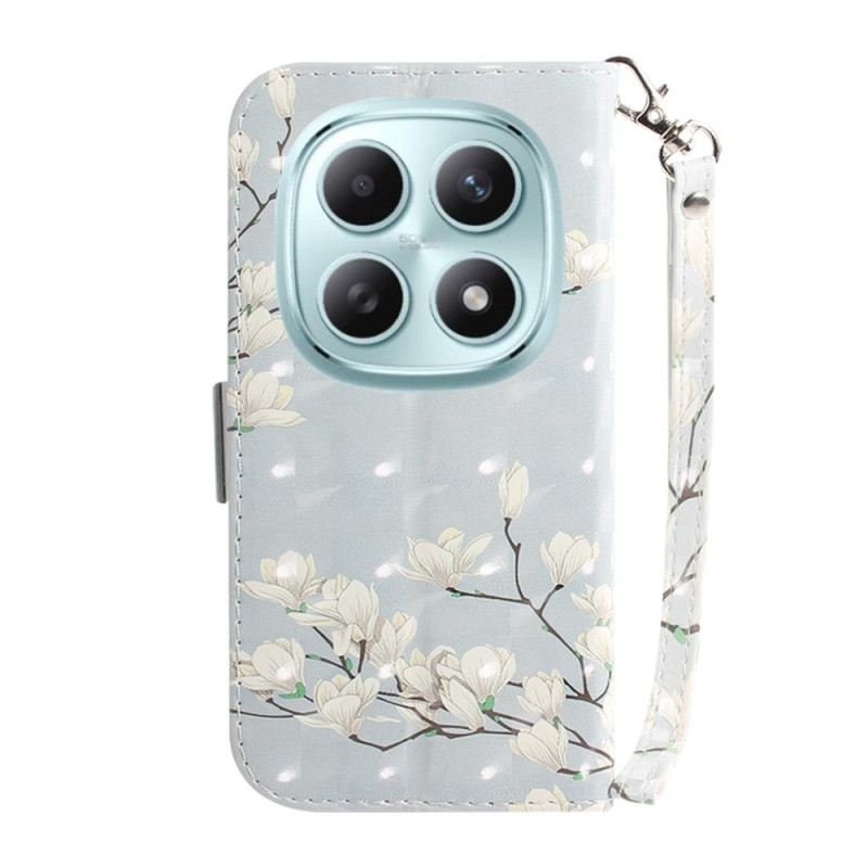 Bőrtok Xiaomi Redmi Note 15 5g Fehér Magnóliák Nyakpánttal