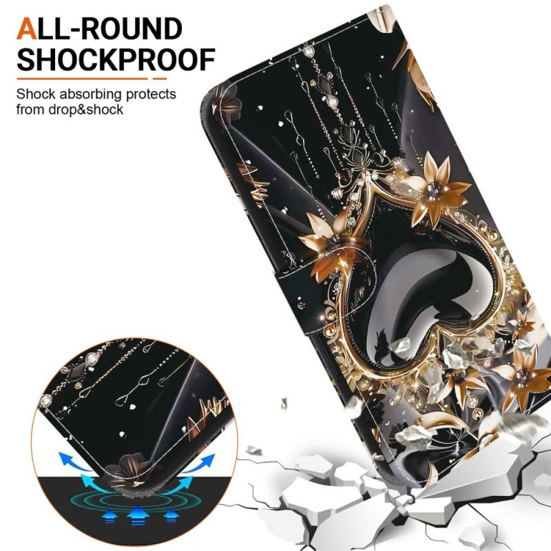 Bőrtok Xiaomi Redmi Note 15 5g Fekete És Arany Szív