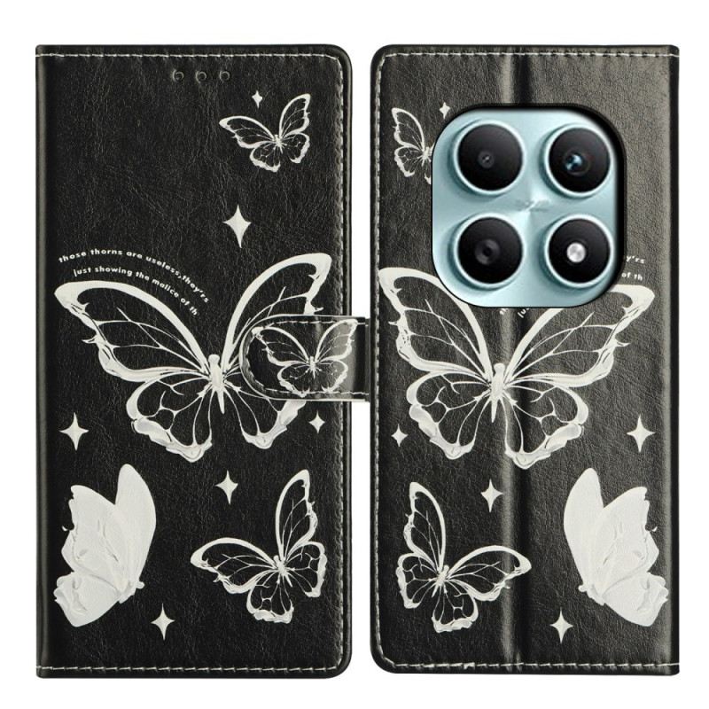 Bőrtok Xiaomi Redmi Note 15 5g Fekete-fehér Pillangók