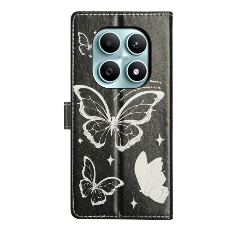 Bőrtok Xiaomi Redmi Note 15 5g Fekete-fehér Pillangók