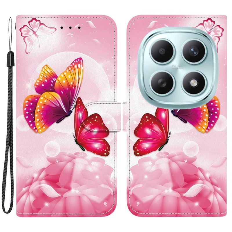 Bőrtok Xiaomi Redmi Note 15 5g Rózsaszín Pillangók