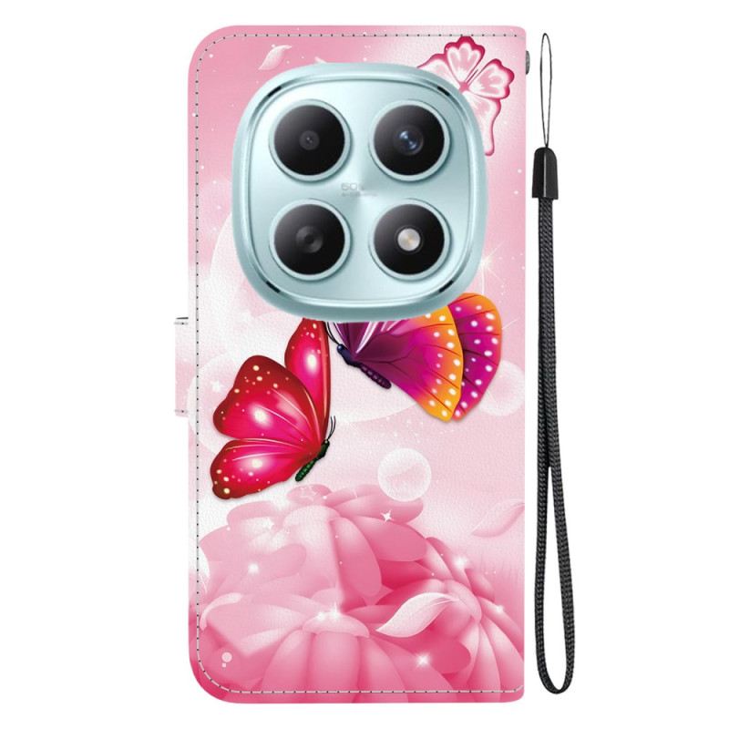 Bőrtok Xiaomi Redmi Note 15 5g Rózsaszín Pillangók