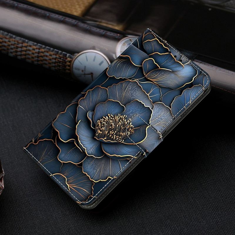 Kinyitható Bőrtok Xiaomi Redmi Note 15 5g Kék És Arany Bazsarózsa