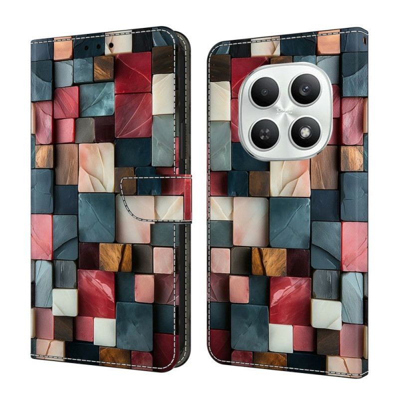 Kinyitható Bőrtok Xiaomi Redmi Note 15 5g Összecsukható Állvánnyal - Téglamintás Színes