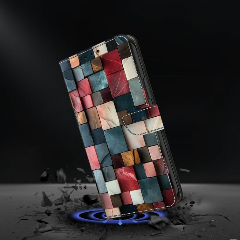 Kinyitható Bőrtok Xiaomi Redmi Note 15 5g Összecsukható Állvánnyal - Téglamintás Színes