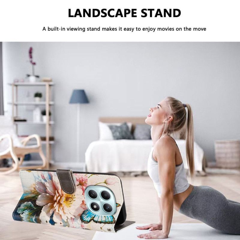 Kinyitható Bőrtok Xiaomi Redmi Note 15 5g Pillangó És Virágok