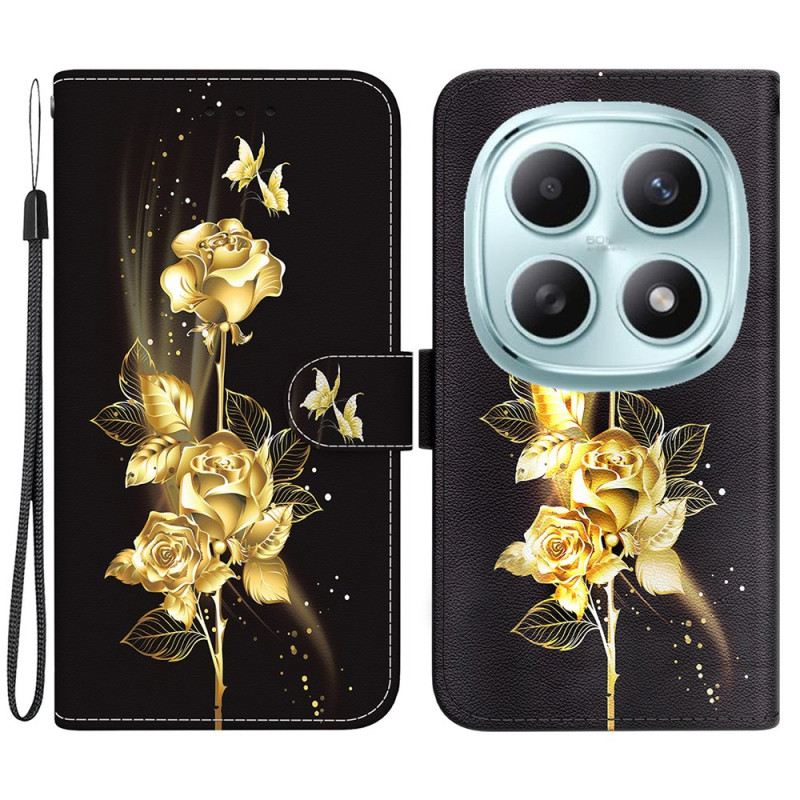 Kinyitható Tokok Xiaomi Redmi Note 15 5g Arany Pillangók És Rózsaszín