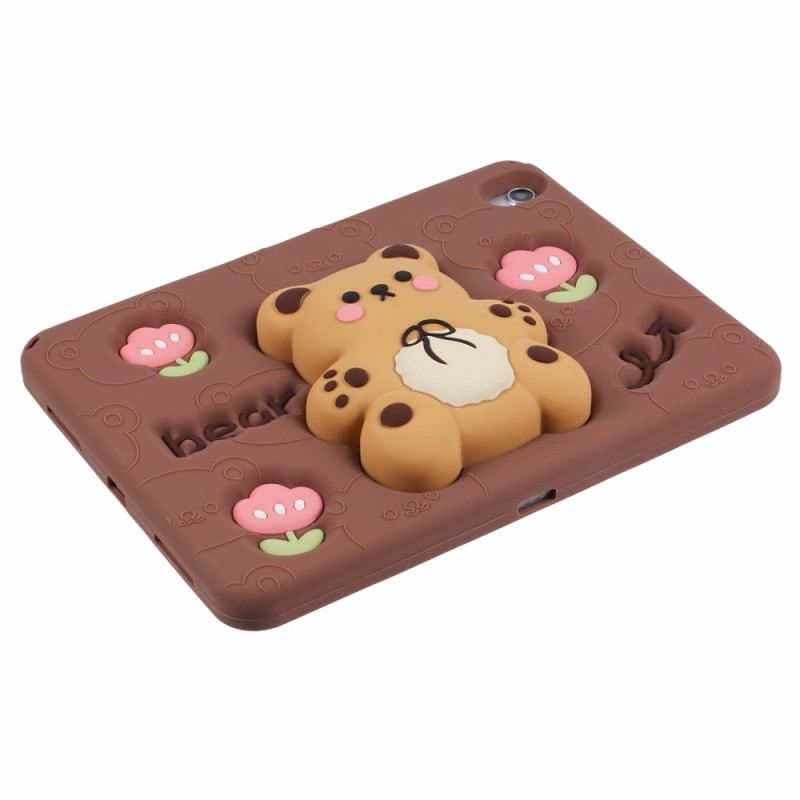 Bőrtok iPad (2025) Plüssmackós Állvány És Tulipánminta