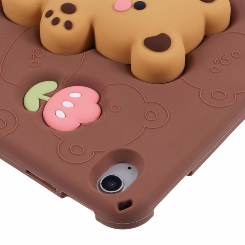 Bőrtok iPad (2025) Plüssmackós Állvány És Tulipánminta