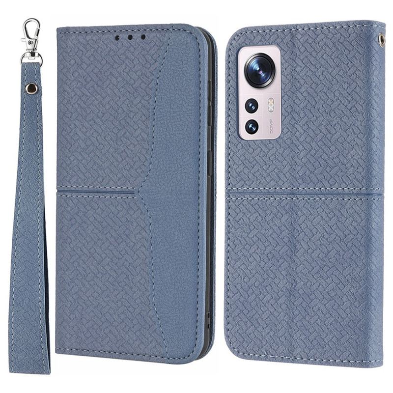 Fliptok / Bőrtok Xiaomi 12 Pro szíjjal Pántos Szőtt Bőr Stílus