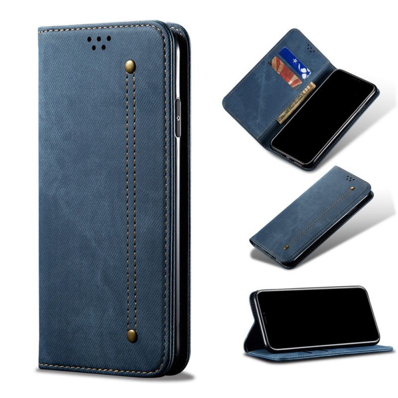 Fliptok Xiaomi 12 Pro Bőrtok Farmer Szövet
